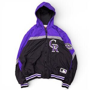 Vintage 90s Colorado Rockies Felco Lined Hooded Windbreaker Jacket Baseball MLB